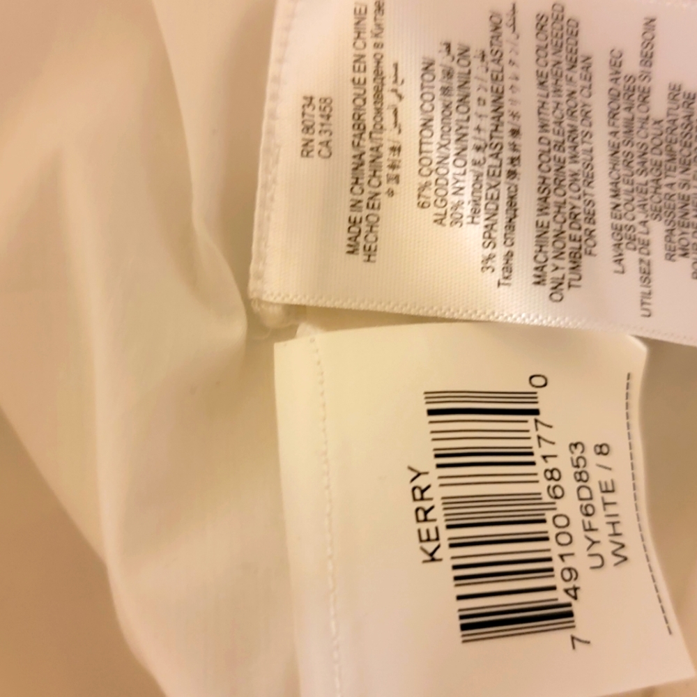 Dress, bcbgmaxazria, size 8, white, cotton fabric,  cotton lining